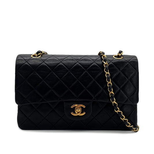 CHANEL VINTAGE CLASSIC FLAP MEDIUM CHAIN SHOULDER BAG BLACK LAMB SKIN 90289073