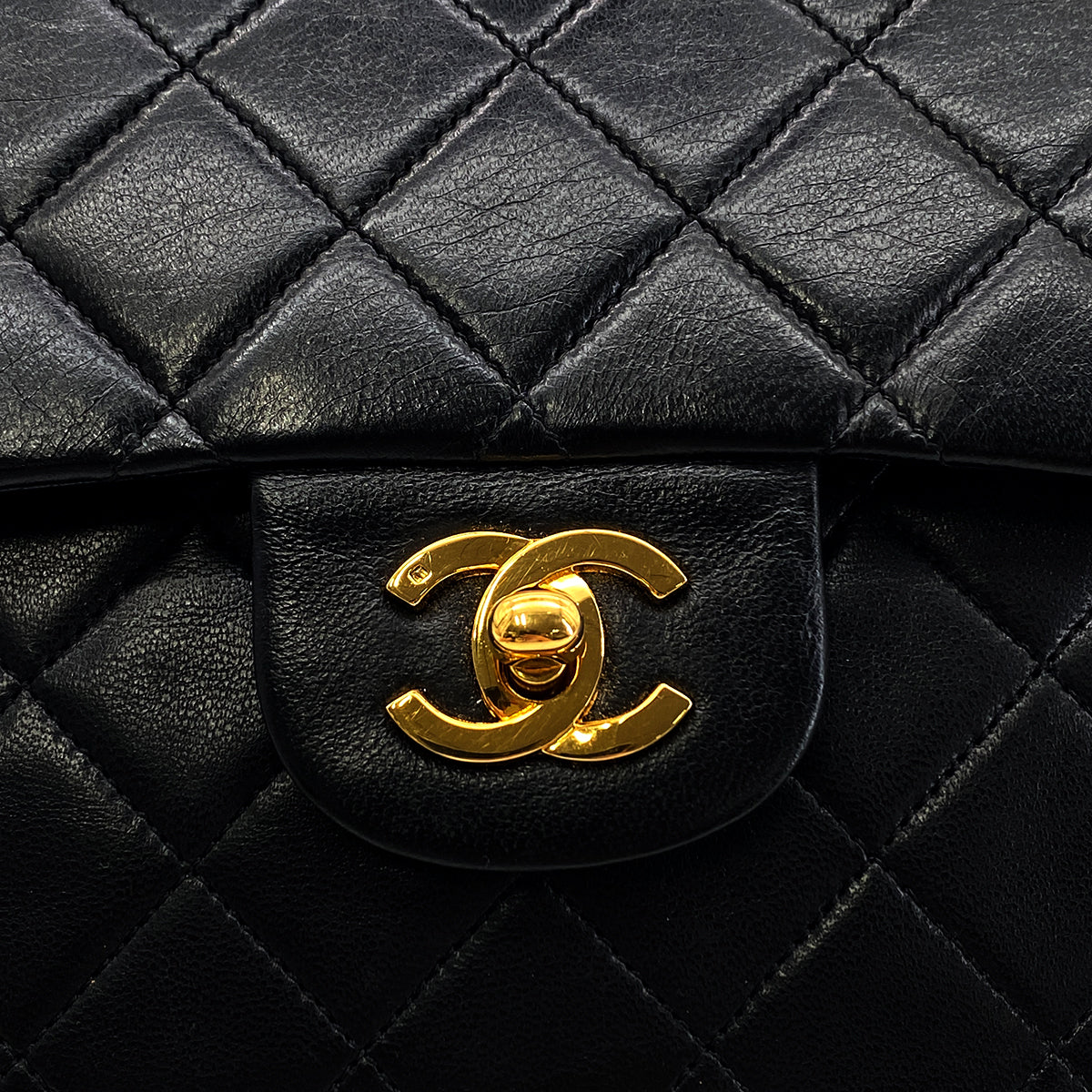 CHANEL VINTAGE CLASSIC FLAP MEDIUM CHAIN SHOULDER BAG BLACK LAMB SKIN 90289073