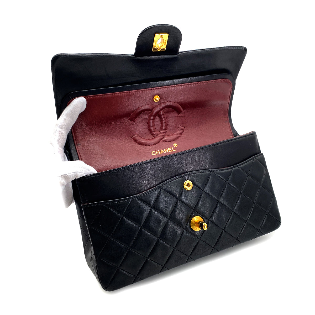 CHANEL VINTAGE CLASSIC FLAP MEDIUM CHAIN SHOULDER BAG BLACK LAMB SKIN 90289073