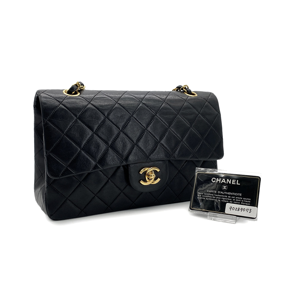 CHANEL VINTAGE CLASSIC FLAP MEDIUM CHAIN SHOULDER BAG BLACK LAMB SKIN 90289073