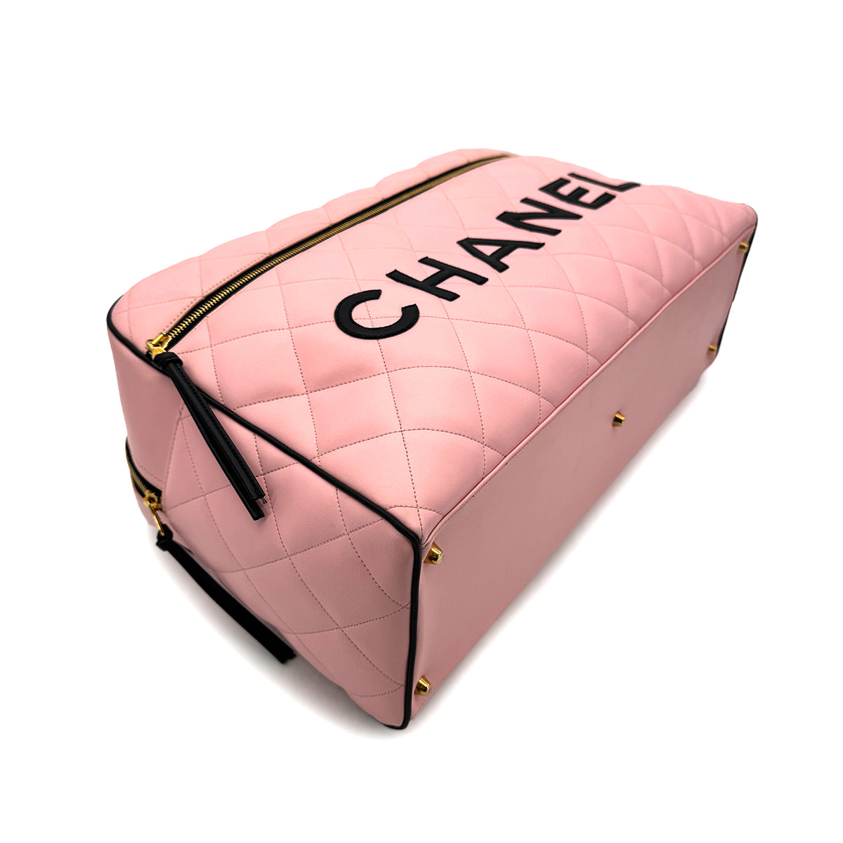 CHANEL VINTAGE MATELASSE LOGO BOSTON HAND BAG PINK BLACK LEATHER 90289079