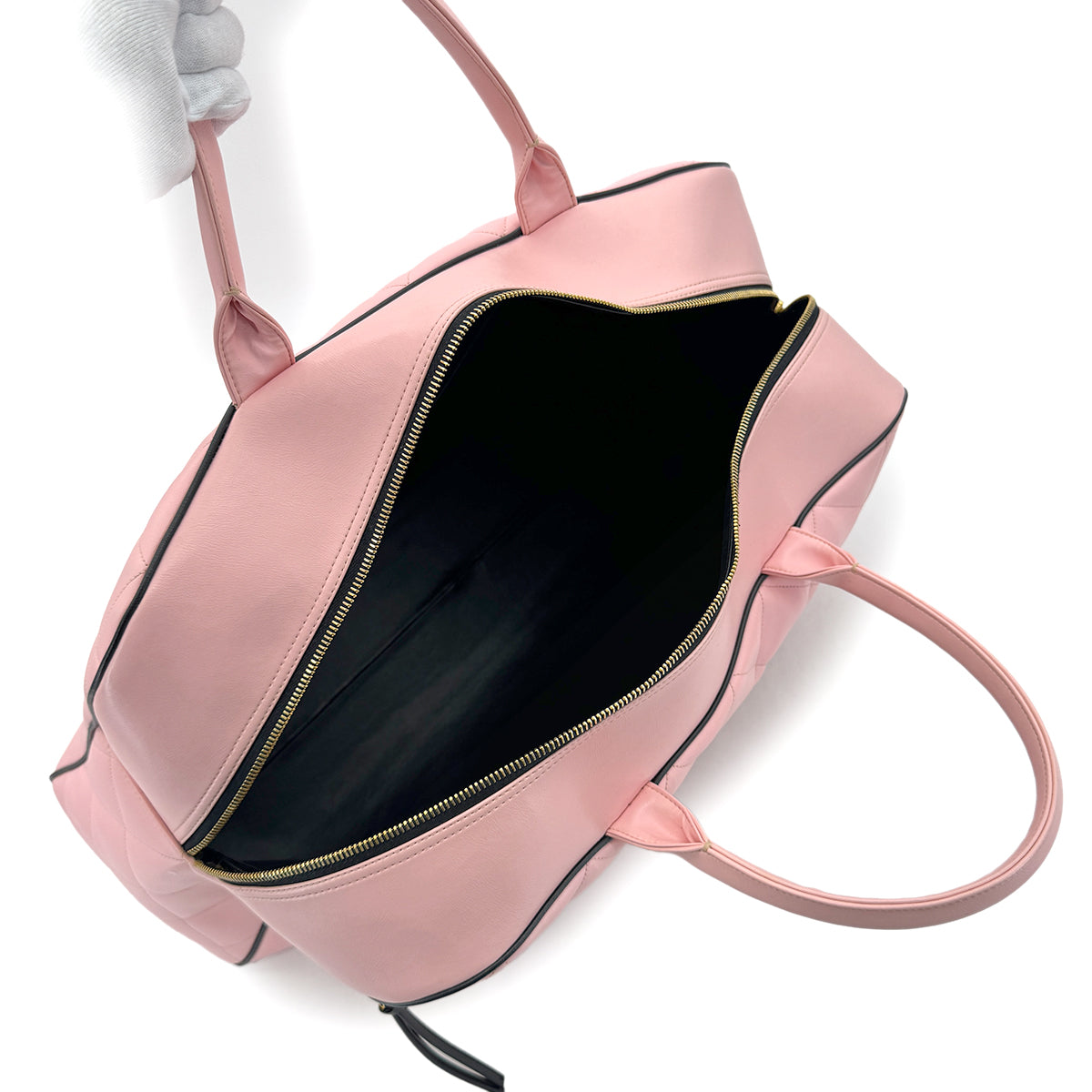 CHANEL VINTAGE MATELASSE LOGO BOSTON HAND BAG PINK BLACK LEATHER 90289079