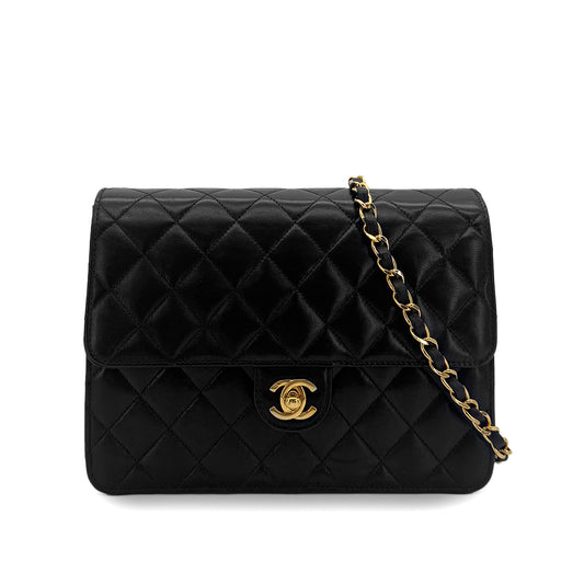 CHANEL VINTAGE MATELASSE CHAIN SHOULDER BAG BLACK LAMB SKIN 90289080