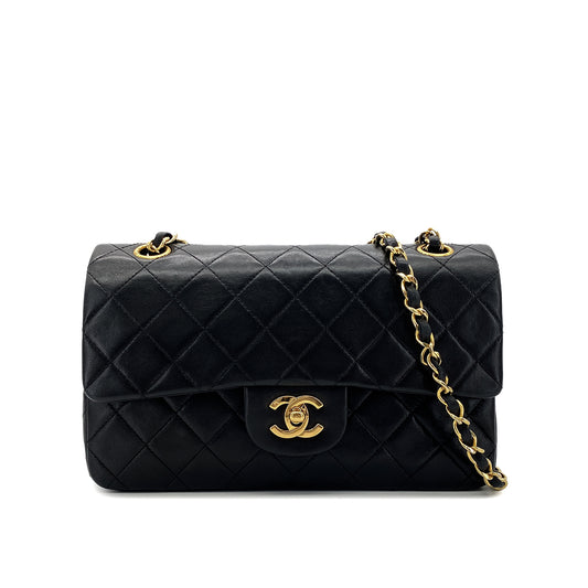 CHANEL VINTAGE CLASSIC FLAP SMALL CHAIN SHOULDER BAG BLACK LAMB SKIN 90289083