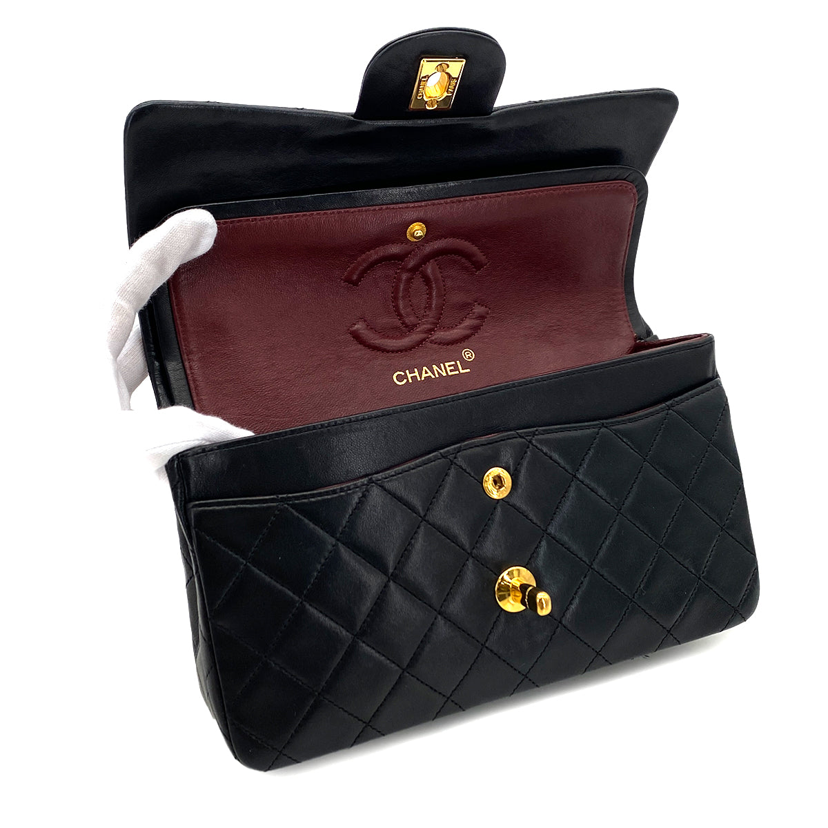 CHANEL VINTAGE CLASSIC FLAP SMALL CHAIN SHOULDER BAG BLACK LAMB SKIN 90289083