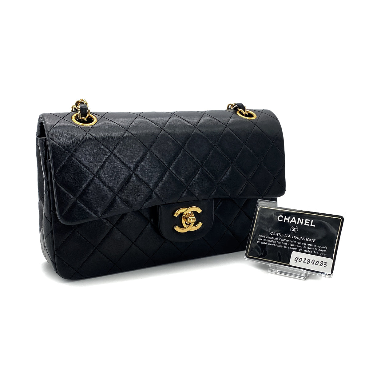 CHANEL VINTAGE CLASSIC FLAP SMALL CHAIN SHOULDER BAG BLACK LAMB SKIN 90289083