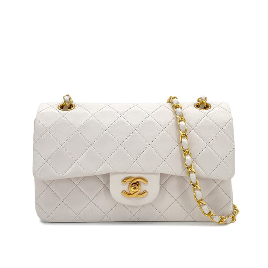 CHANEL VINTAGE CLASSIC FLAP SMALL CHAIN SHOULDER BAG WHITE LAMB SKIN 90289353