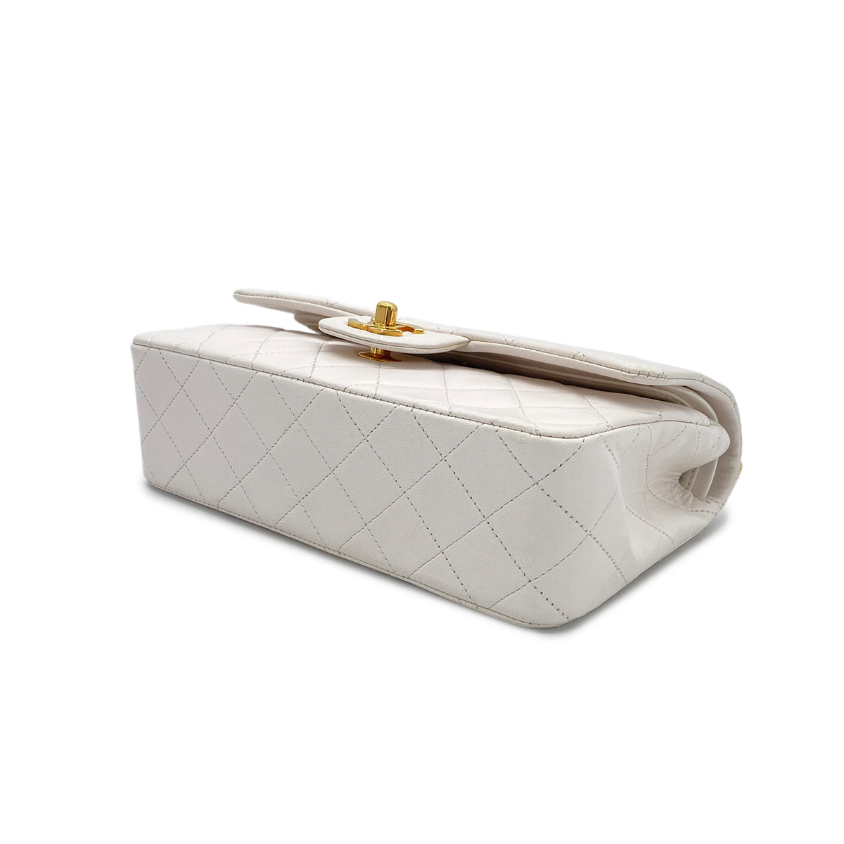 CHANEL VINTAGE CLASSIC FLAP SMALL CHAIN SHOULDER BAG WHITE LAMB SKIN 90289353