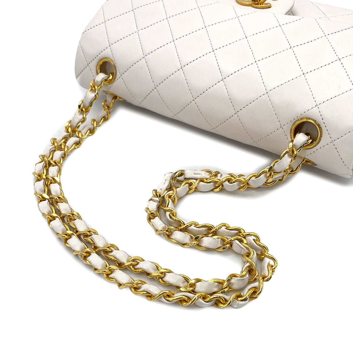 CHANEL VINTAGE CLASSIC FLAP SMALL CHAIN SHOULDER BAG WHITE LAMB SKIN 90289353