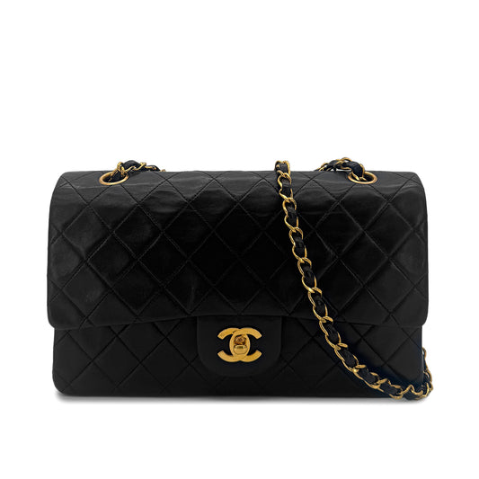 CHANEL VINTAGE CLASSIC FLAP MEDIUM CHAIN SHOULDER BAG BLACK LAMB SKIN 90289354