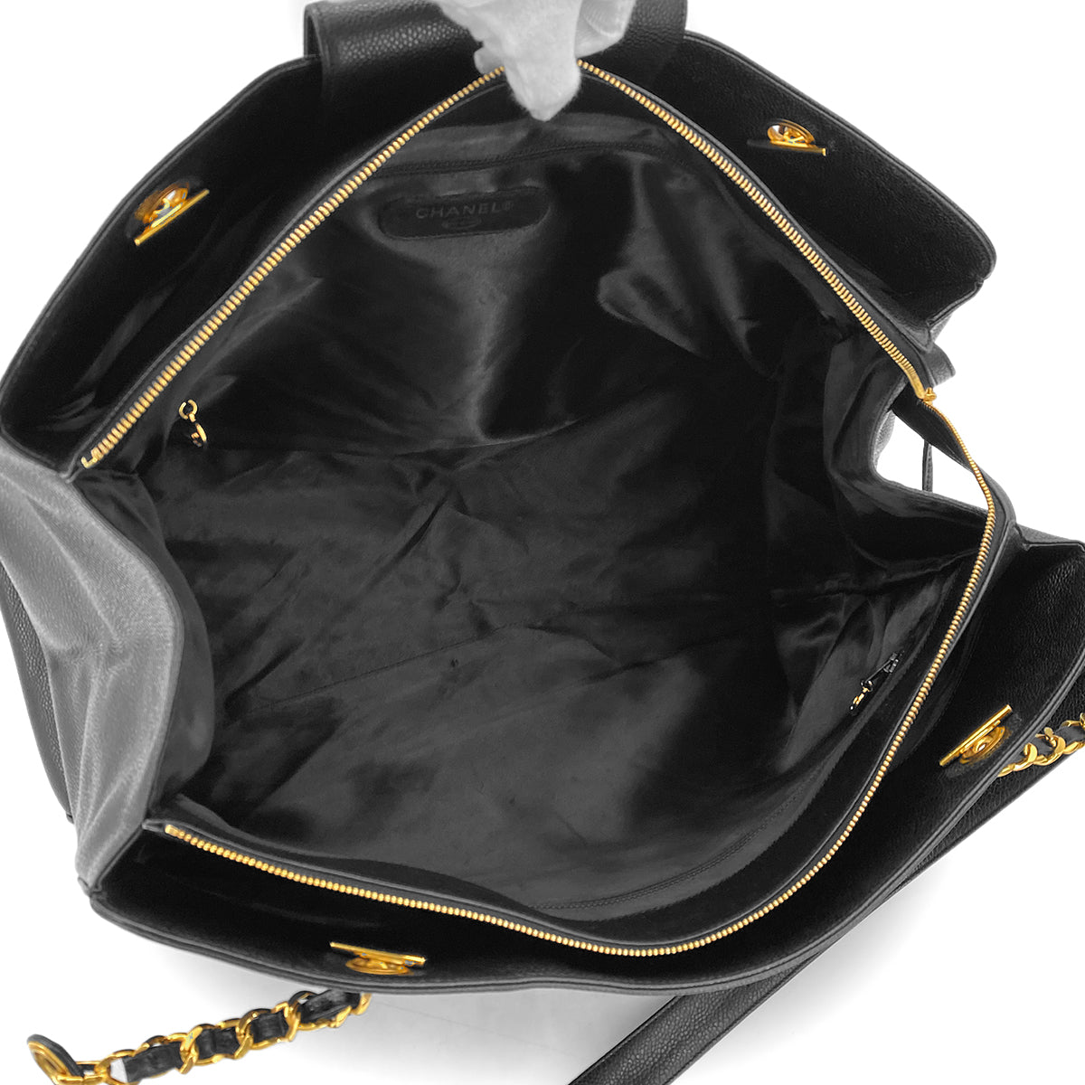 CHANEL VINTAGE SUPER MODEL BIG COCO CHAIN TOTE BAG BLACK CAVIAR SKIN 90289355