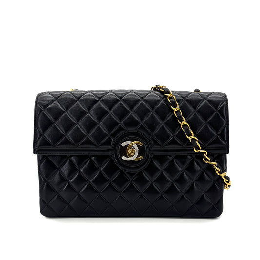 CHANEL VINTAGE PARIS LIMITED MATELASSE CHAIN SHOULDER BAG BLACK LAMB SKIN 90289358