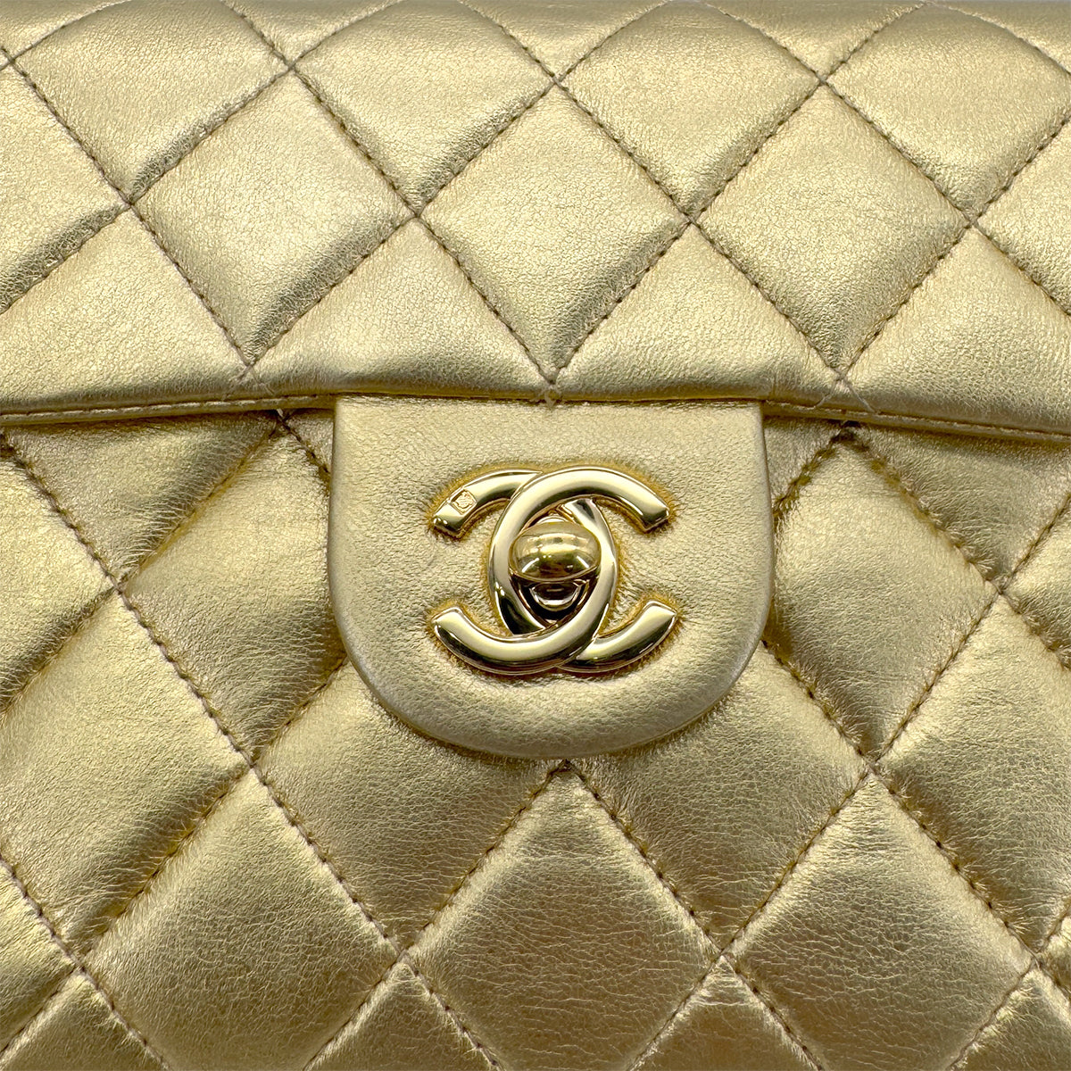 CHANEL VINTAGE MINI SQUARE 17 CHAIN SHOULDER BAG GOLD LAMB SKIN 90289359