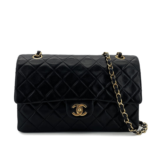 CHANEL VINTAGE CLASSIC FLAP MEDIUM CHAIN SHOULDER BAG BLACK LAMB SKIN 90289360