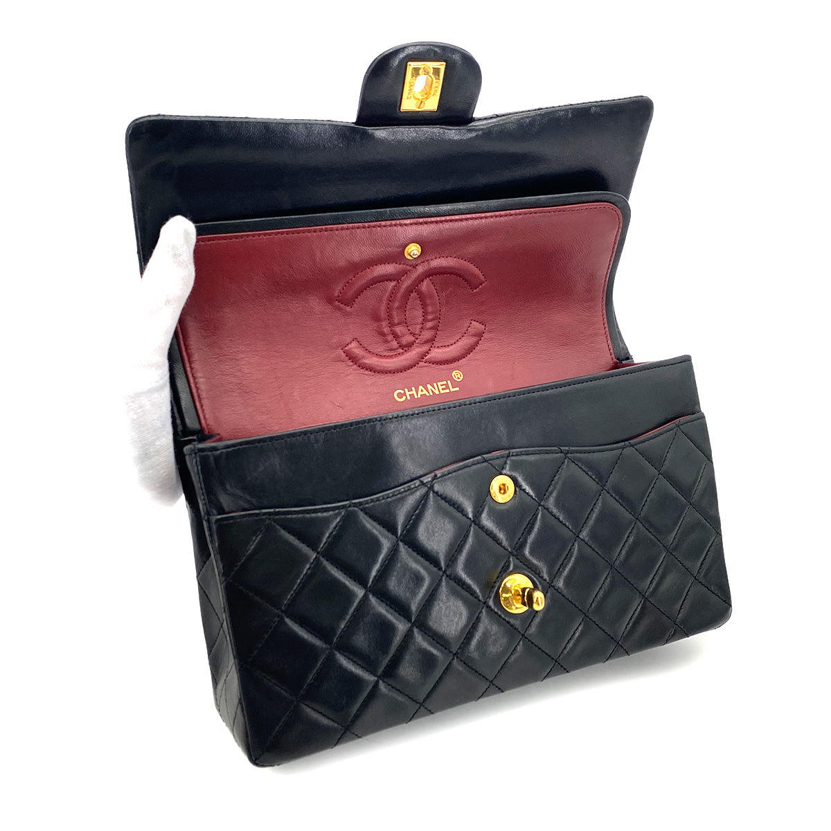 CHANEL VINTAGE CLASSIC FLAP MEDIUM CHAIN SHOULDER BAG BLACK LAMB SKIN 90289360