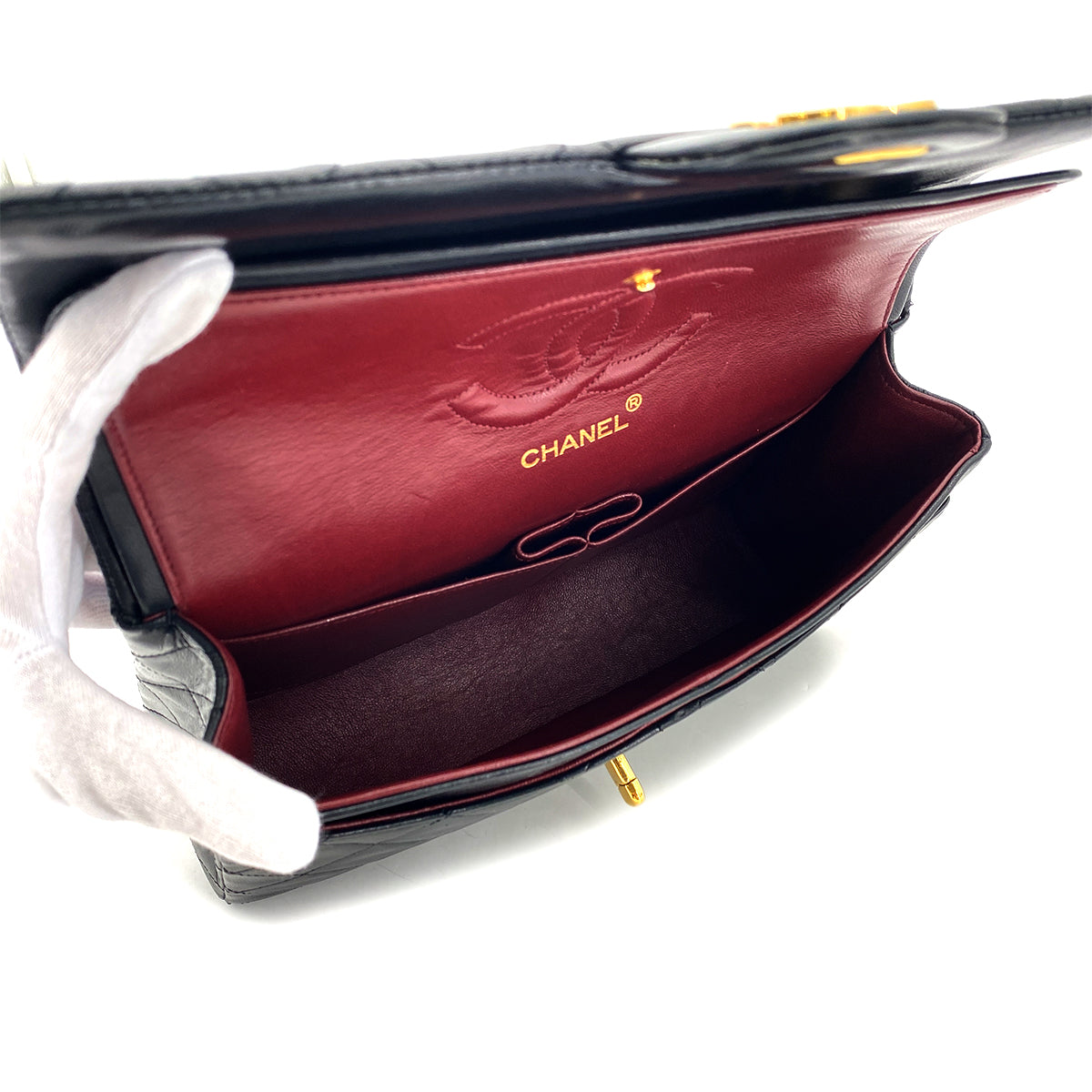 CHANEL VINTAGE CLASSIC FLAP MEDIUM CHAIN SHOULDER BAG BLACK LAMB SKIN 90289360