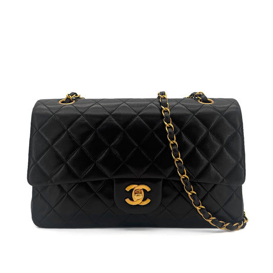 CHANEL VINTAGE CLASSIC FLAP MEDIUM CHAIN SHOULDER BAG BLACK LAMB SKIN 90289361