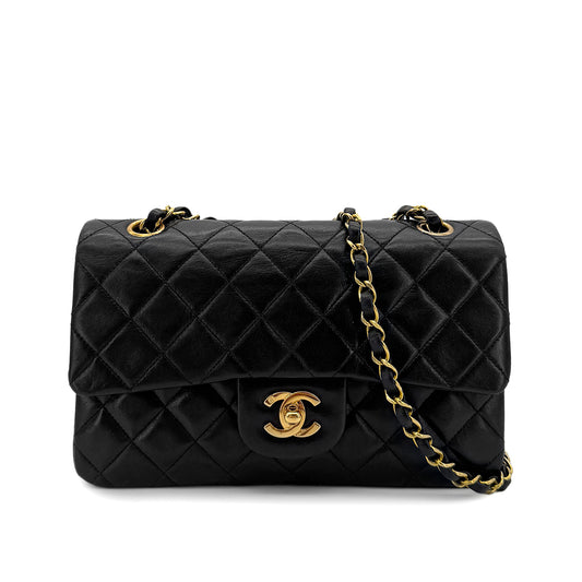 CHANEL VINTAGE CLASSIC FLAP SMALL CHAIN SHOULDER BAG BLACK LAMB SKIN 90289363