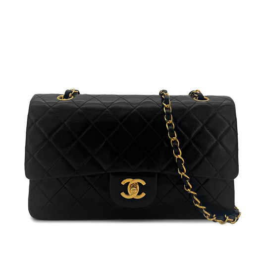 CHANEL VINTAGE CLASSIC FLAP MEDIUM CHAIN SHOULDER BAG BLACK LAMB SKIN 90289364