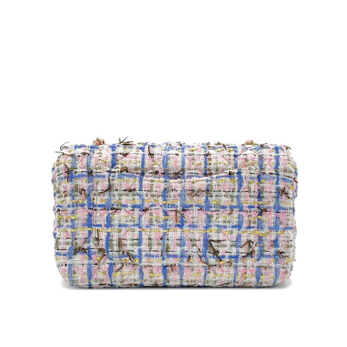 CHANEL MATELASSE TWEED CHAIN SHOULDER BAG PINK BLUE COTTON LEATHER 90289365