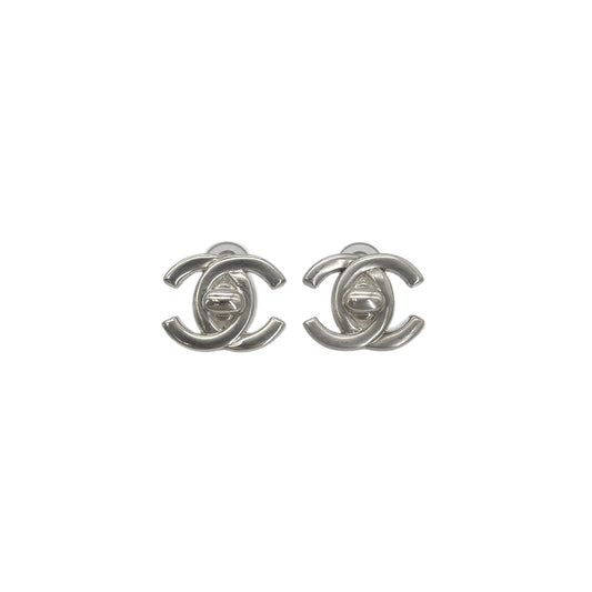 CHANEL VINTAGE EARRINGS TURN LOCK ACCESSORY SILVER 97A 90289368