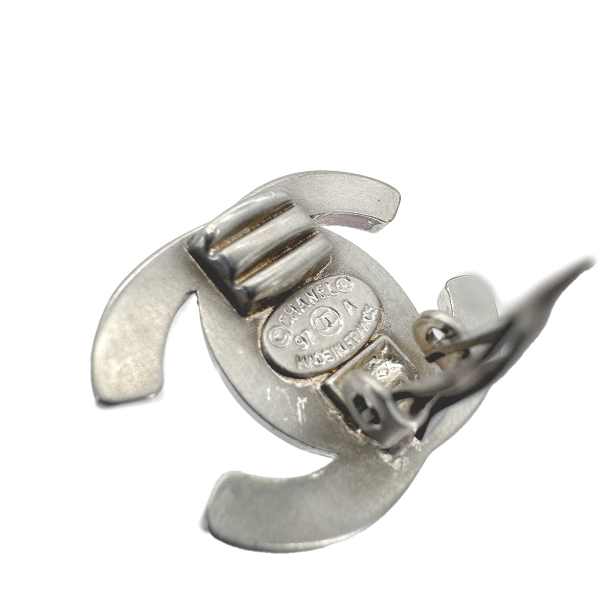 CHANEL VINTAGE EARRINGS TURN LOCK ACCESSORY SILVER 97A 90289368