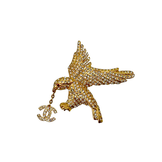 CHANEL EAGLE COCOMARK BROOCH RHINESTONE ACCESSORY GOLD 01P 90289369