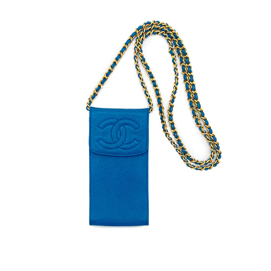 CHANEL VINTAGE COCOMARK CHAIN SHOULDER BAG BLUE CAVIAR SKIN 90289531