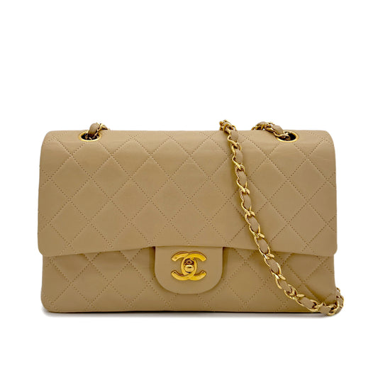 CHANEL VINTAGE CLASSIC FLAP MEDIUM CHAIN SHOULDER BAG BEIGE LAMB SKIN 90289537