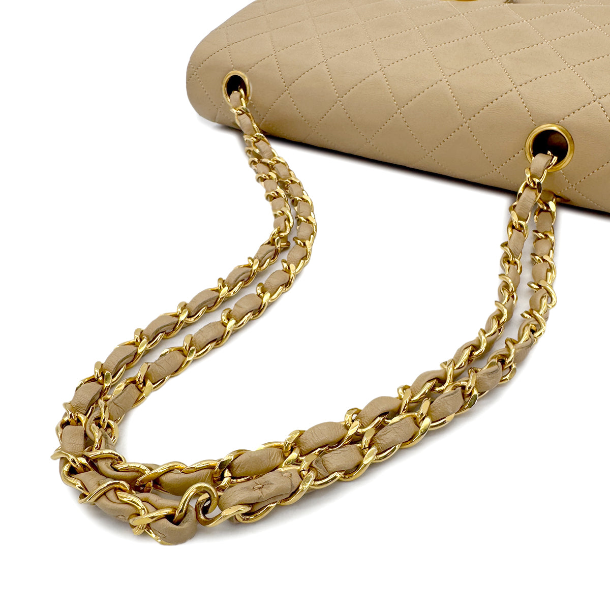 CHANEL VINTAGE CLASSIC FLAP MEDIUM CHAIN SHOULDER BAG BEIGE LAMB SKIN 90289537