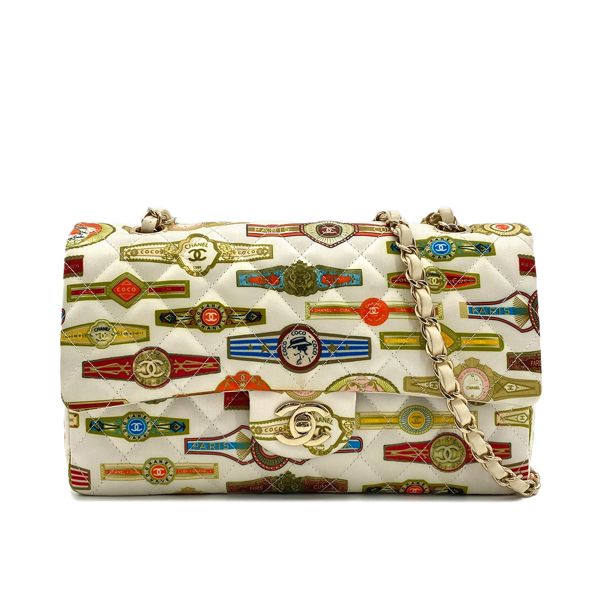 CHANEL MATELASSE CUBA COLLECTION CHAIN SHOULDER BAG BEIGE MULTICOLOR SATIN 90289539