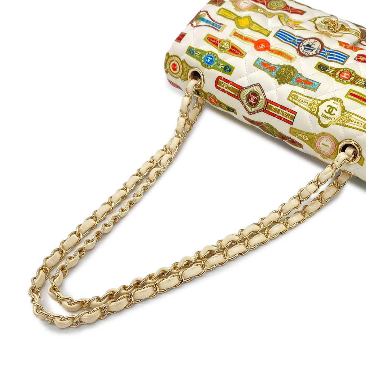 CHANEL MATELASSE CUBA COLLECTION CHAIN SHOULDER BAG BEIGE MULTICOLOR SATIN 90289539