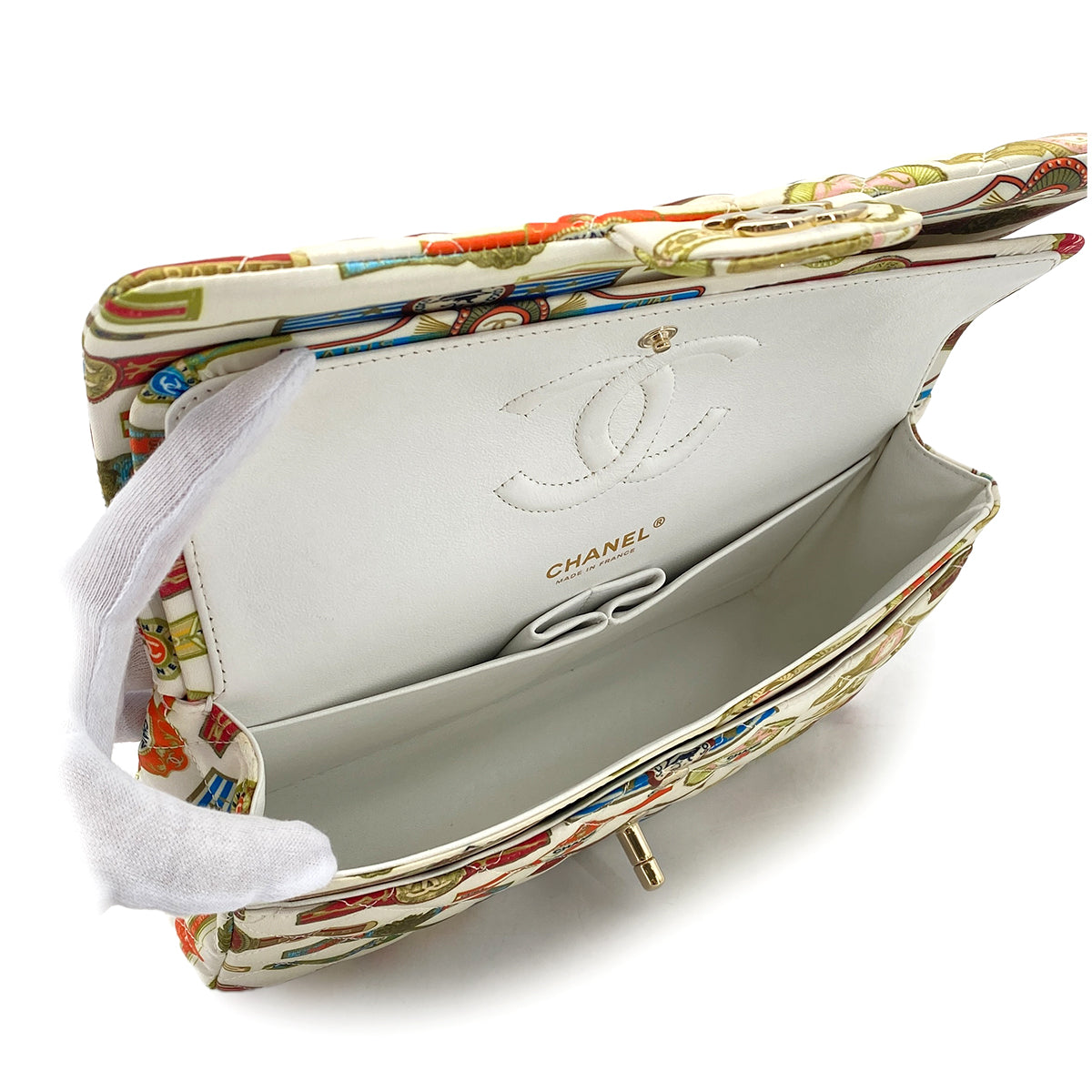 CHANEL MATELASSE CUBA COLLECTION CHAIN SHOULDER BAG BEIGE MULTICOLOR SATIN 90289539