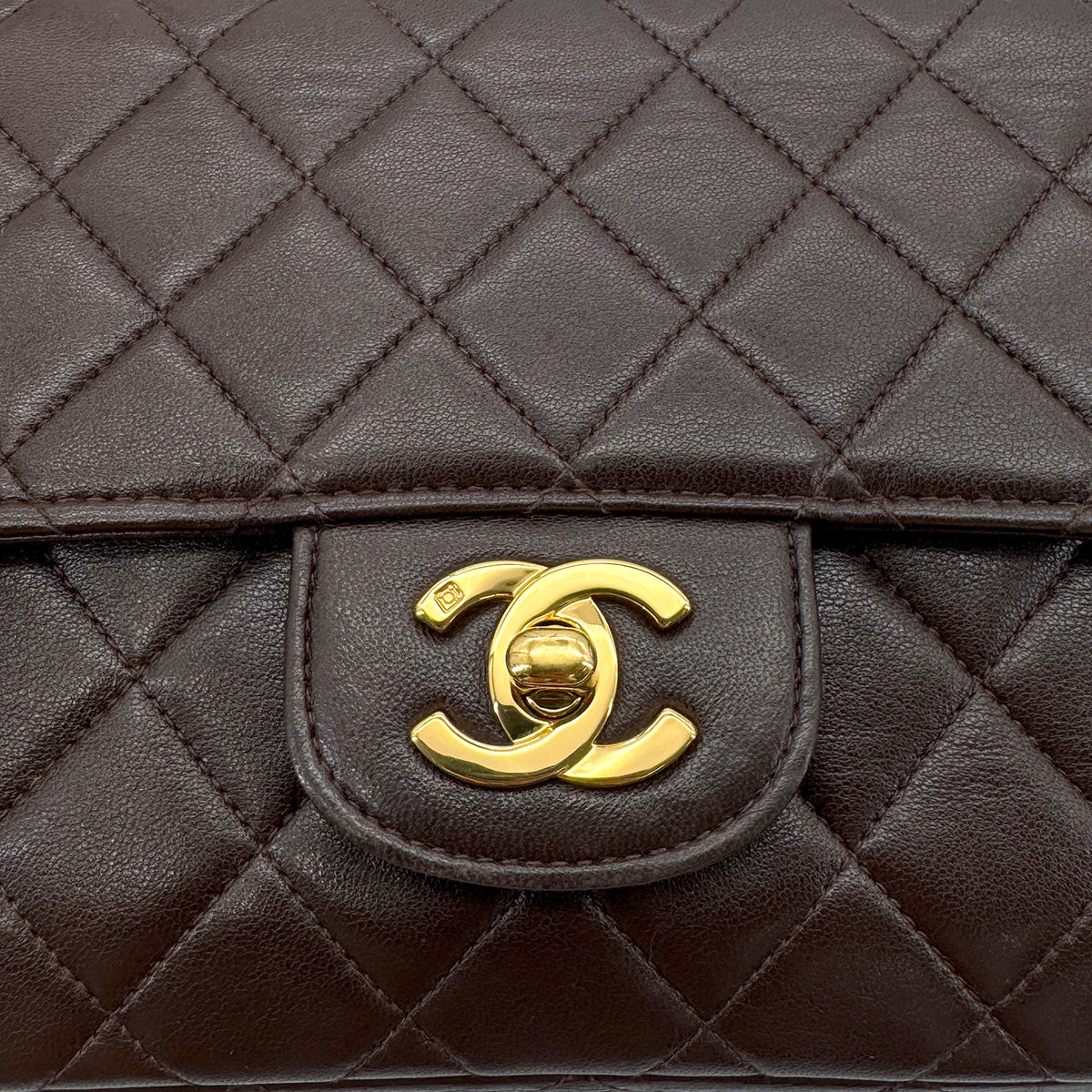 CHANEL VINTAGE PARENT-CHILD MATELASSE HAND BAG BROWN LAMB SKIN 90289541