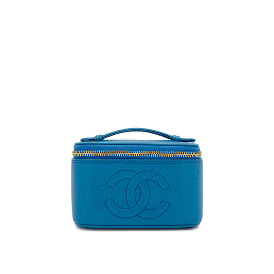 CHANEL VINTAGE VANITY HAND BAG BLUE CAVIAR SKIN 90289542
