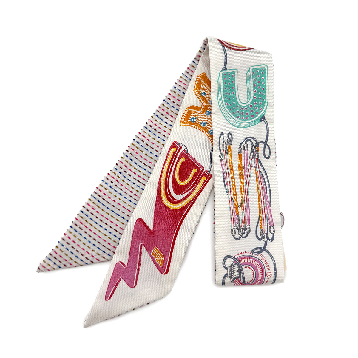 HERMES TWILLY CHEVALOSCOPE NEON SCARF MULTICOLOR SILK 90289544