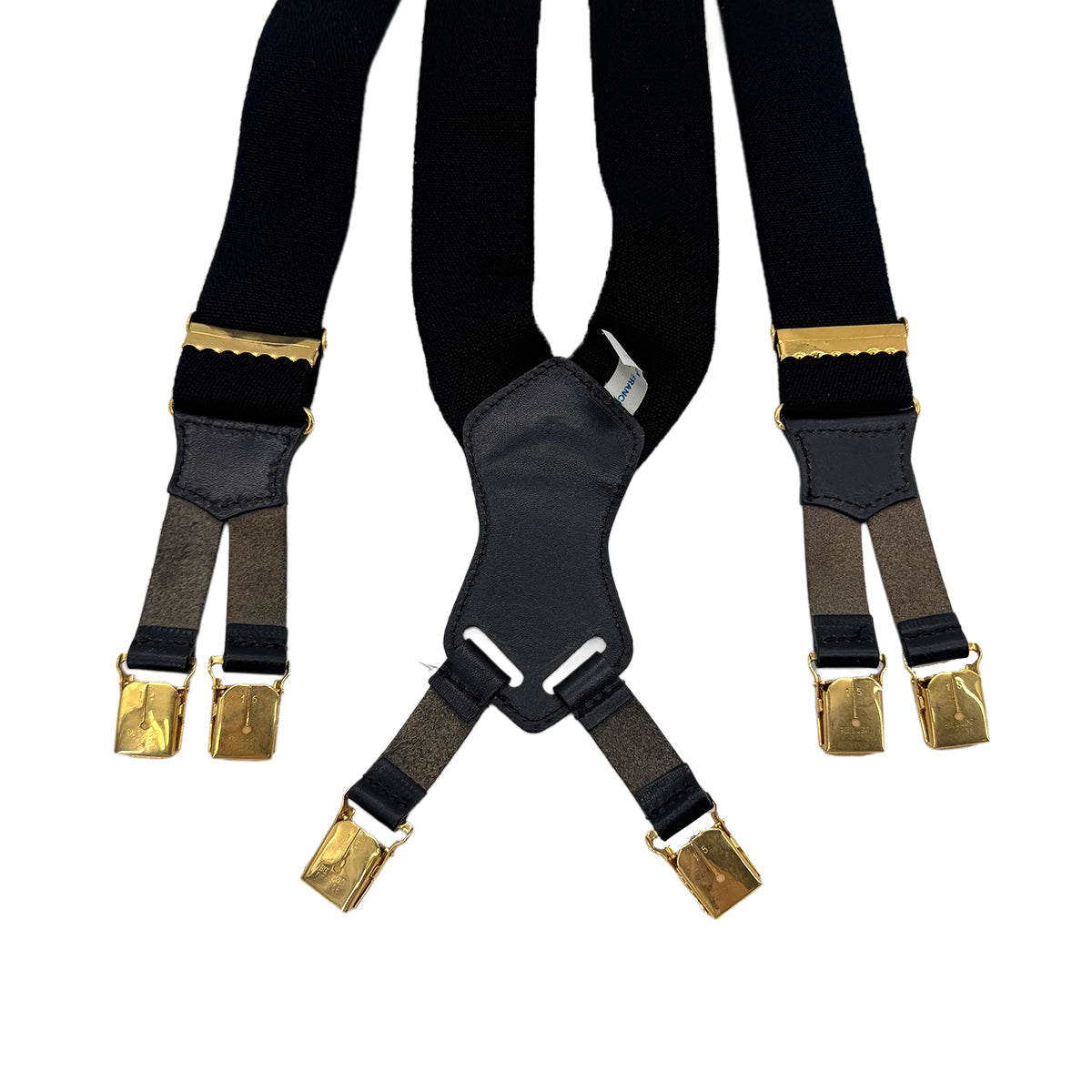 CHANEL VINTAGE SUSPENDER LOGO BLACK WHITE CANVAS LEATHER 90289548