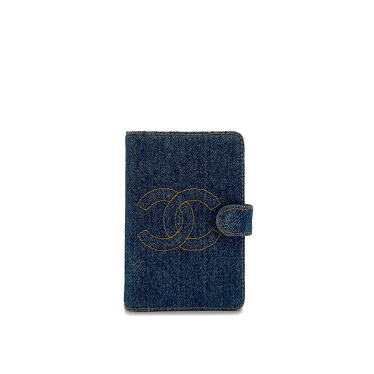 CHANEL VINTAGE COCOMARK NOTEBOOK COVER BLUE DENIM LAMB SKIN 90289556