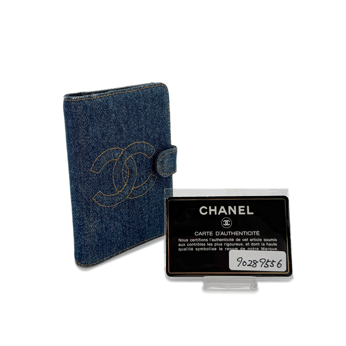 CHANEL VINTAGE COCOMARK NOTEBOOK COVER BLUE DENIM LAMB SKIN 90289556