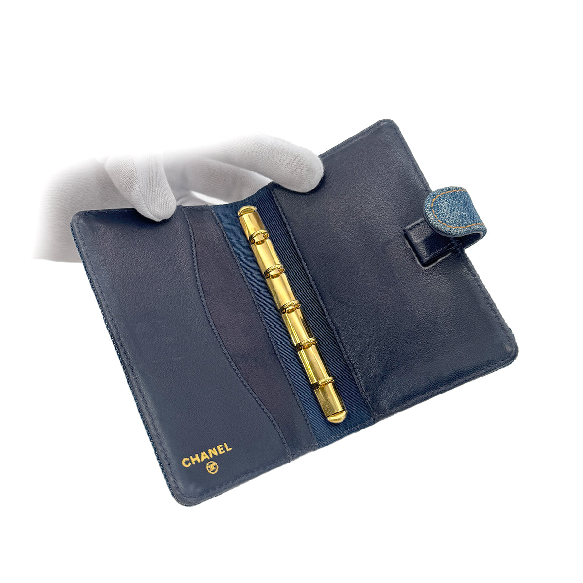 CHANEL VINTAGE COCOMARK NOTEBOOK COVER BLUE DENIM LAMB SKIN 90289556
