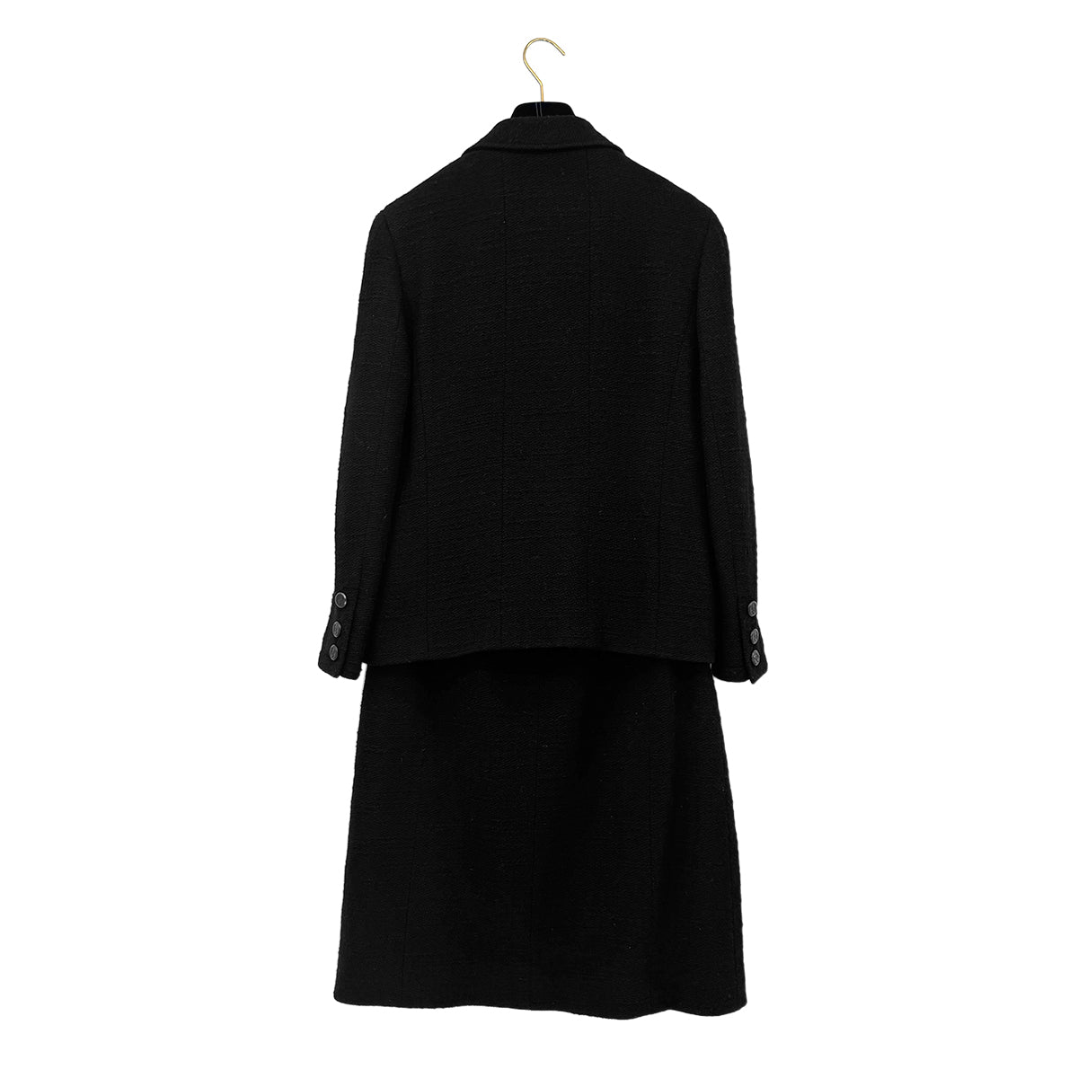 CHANEL BOUTIQUE VINTAGE COCO BUTTON JACKET SKIRT SET BLACK WOOL 42 98A RTW 90289558