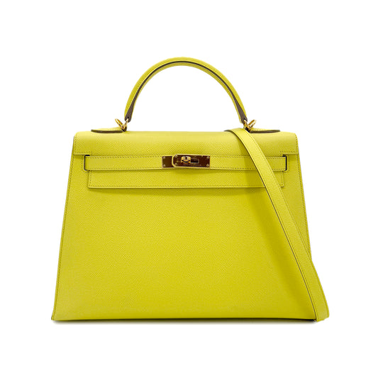 HERMES KELLY 32 SELLIER SOUFRE VEAU EPSOM HAND SHOULDER BAG □Q GHW 90290193