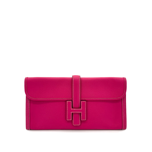 HERMES JIGE ELAN 29 ROSE TYRIEN VEAU EPSOM CLUTCH BAG □O 90290195