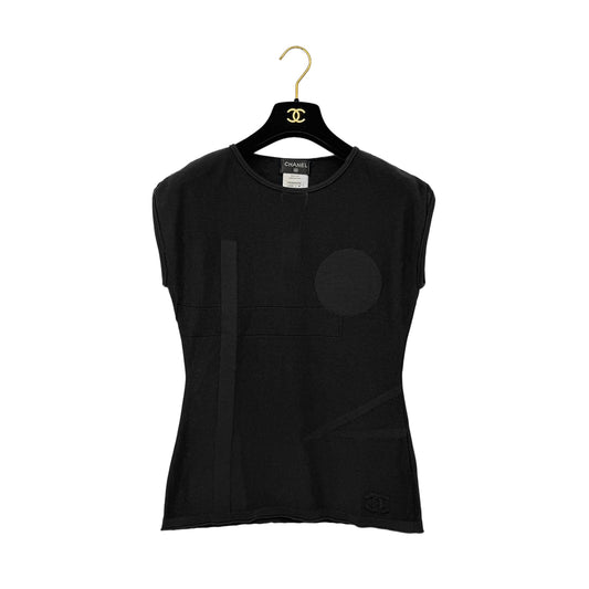 CHANEL JACQUARD CC SLEEVELESS TOPS BLACK COTTON 38 P46 RTW 90290201