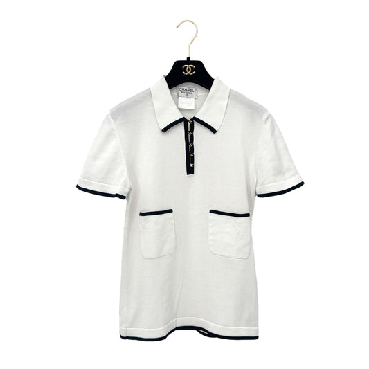 CHANEL COCOBUTTON BICOLOR POLO SHIRT WHITE BLACK COTTON 38 96C RTW 90290210