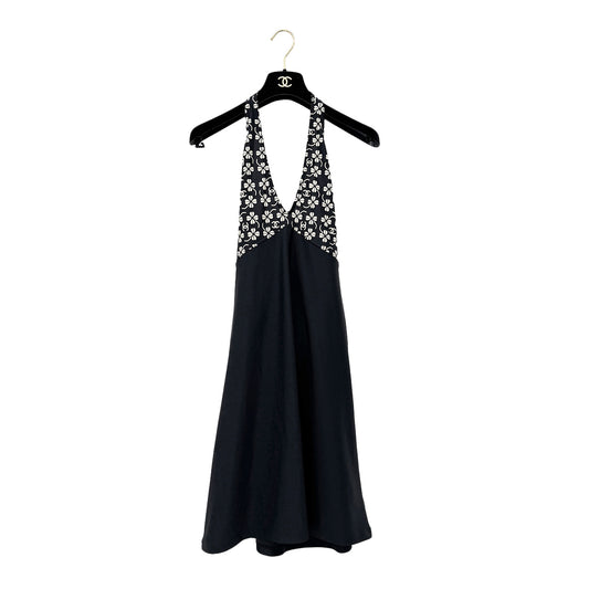 CHANEL COCOMARK CLOVER HALTER NECK SWIM WEAR DRESS BLACK NYLON 42 01P RTW 90290214