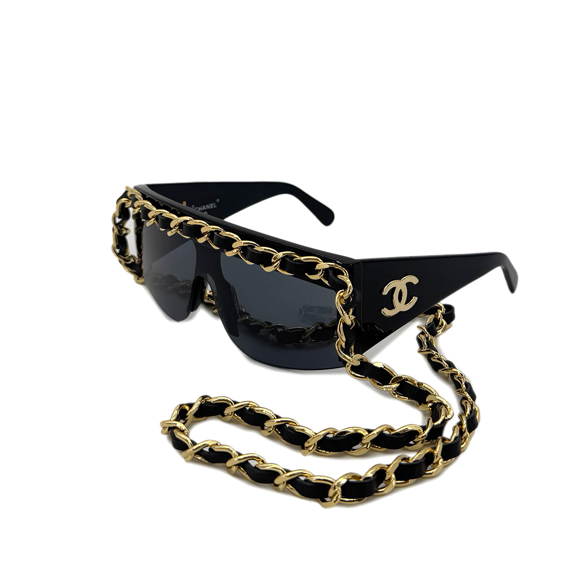 CHANEL CHAIN SUNGLASSES LADY GAGA MODEL COCOMARK BLACK GOLD EYEWEAR 90290294