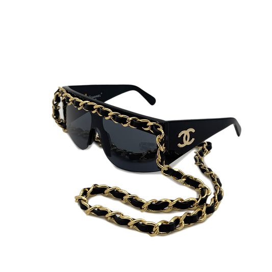 CHANEL CHAIN SUNGLASSES LADY GAGA MODEL COCOMARK BLACK GOLD EYEWEAR 90290294
