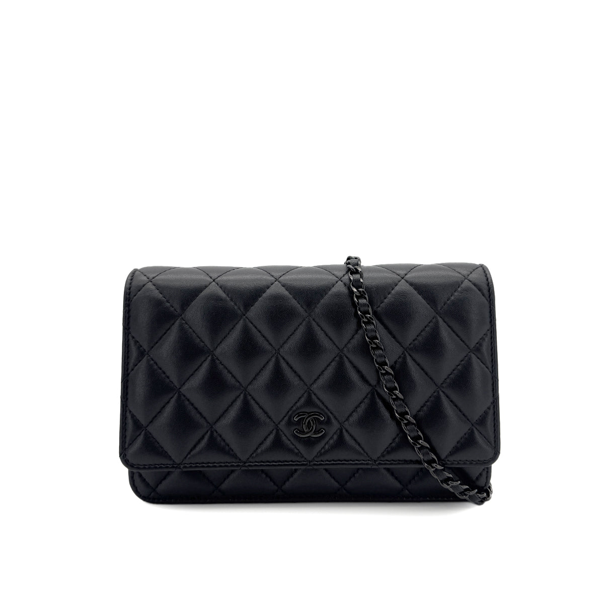 CHANEL MATELASSE CHAIN WALLET BLACK LAMB SKIN 90290311