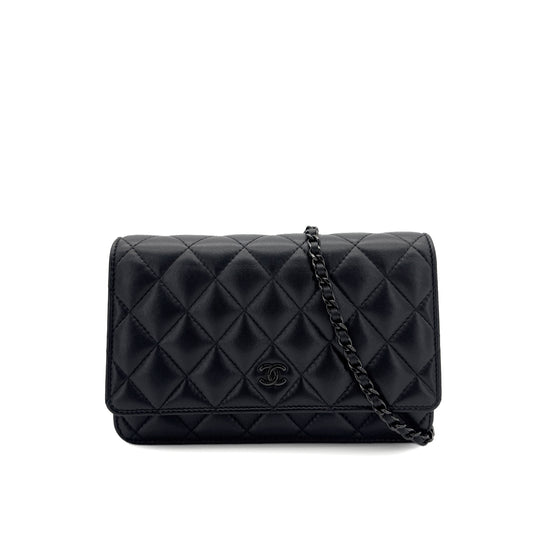 CHANEL MATELASSE CHAIN WALLET BLACK LAMB SKIN 90290311